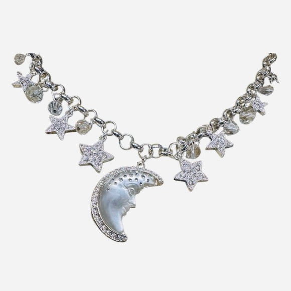 Vintage Kirk’s Folly Celestial Silver Moon and Star Charm Adjustable Necklace - Picture 5 of 8